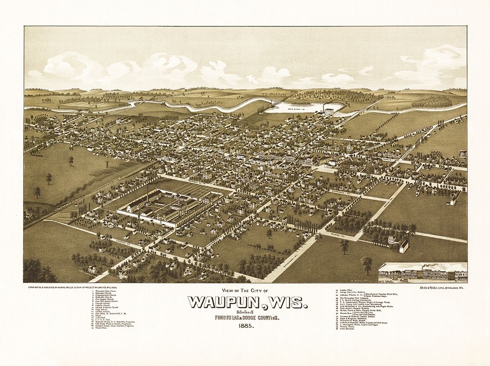 Waupun Wisconsin - Norris 1885  art print by Norris for $57.95 CAD