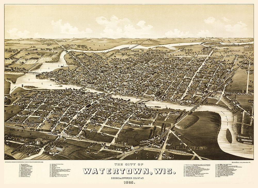 Watertown Wisconsin - Norris 1885  art print by Norris for $57.95 CAD