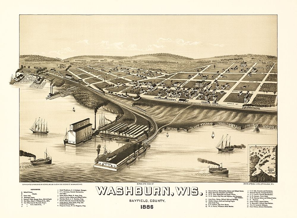 Washburn Wisconsin - Norris 1886  art print by Norris for $57.95 CAD