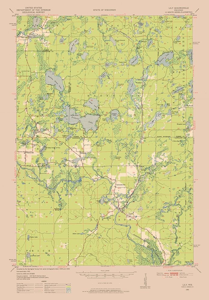 Lily Wisconsin Quad - USGS 1950 art print by USGS for $57.95 CAD