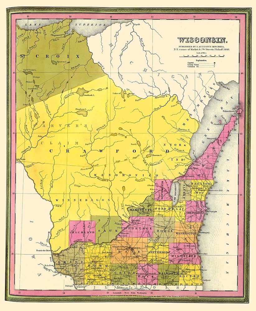 Wisconsin Territory - Mitchell 1846 art print by Mitchell for $57.95 CAD