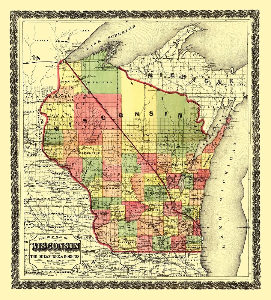 Wisconsin Townships - Hamilton 1857 art print by Hamilton for $57.95 CAD