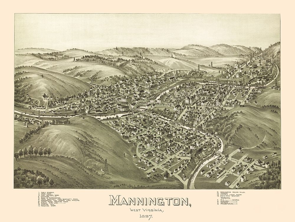 Mannington West Virginia - Fowler 1897 art print by Fowler for $57.95 CAD