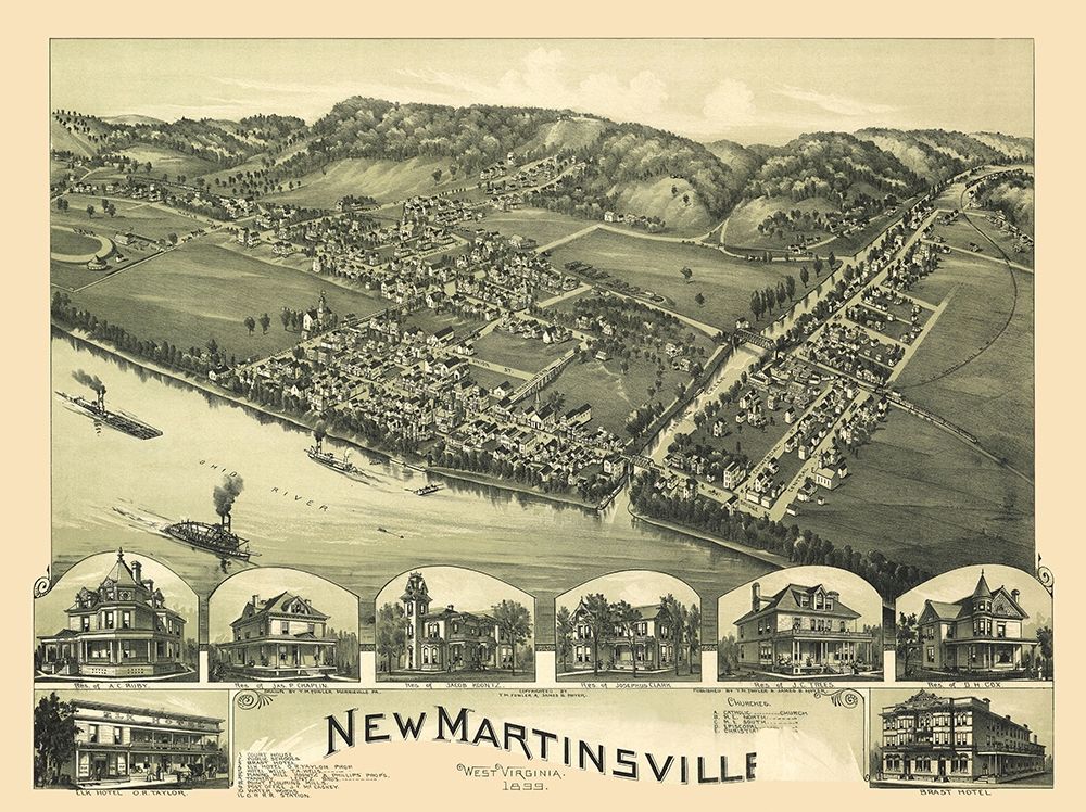 New Martinsville West Virginia - Fowler 1899 art print by Fowler for $57.95 CAD