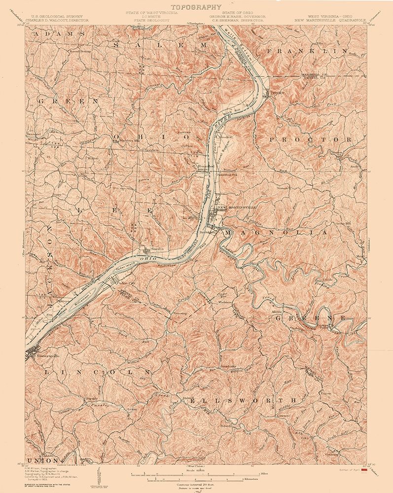 New Martinsville West Virginia Quad - USGS 1905 art print by USGS for $57.95 CAD