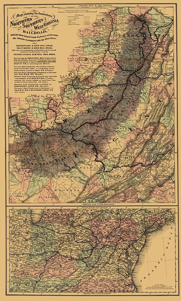 Northern and Southern West Virginia Railroad 1873 art print by Colton for $57.95 CAD