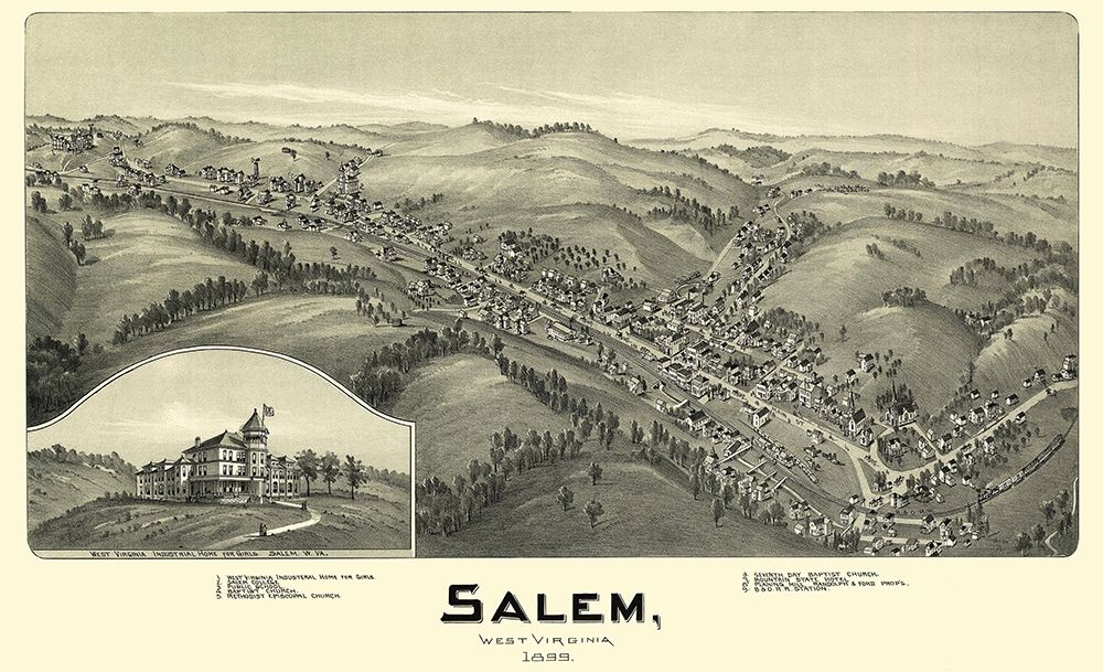 Salem West Virginia - Fowler 1899 art print by Fowler for $57.95 CAD