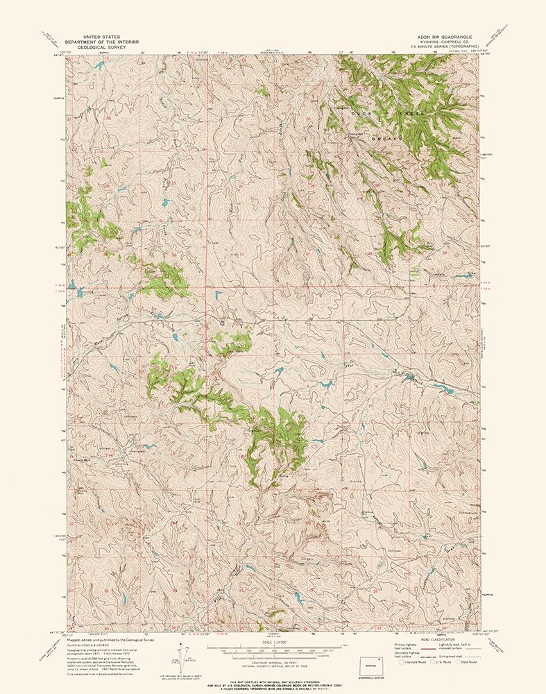 North West Adon Wyoming Quad - USGS 1972 art print by USGS for $57.95 CAD