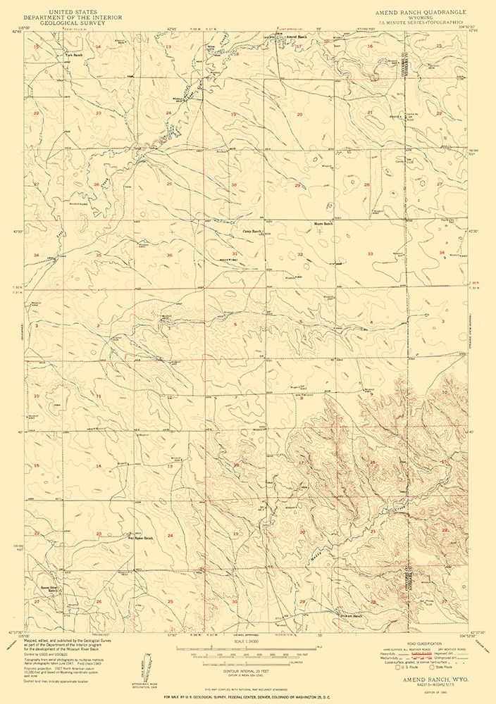 Amend Ranch Wyoming Quad - USGS 1950 art print by USGS for $57.95 CAD