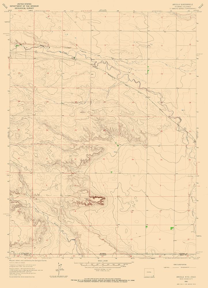 Arcola Wyoming Quad - USGS 1963 art print by USGS for $57.95 CAD