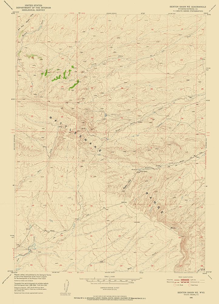 North East Benton Basin Wyoming Quad - USGS 1951 art print by USGS for $57.95 CAD
