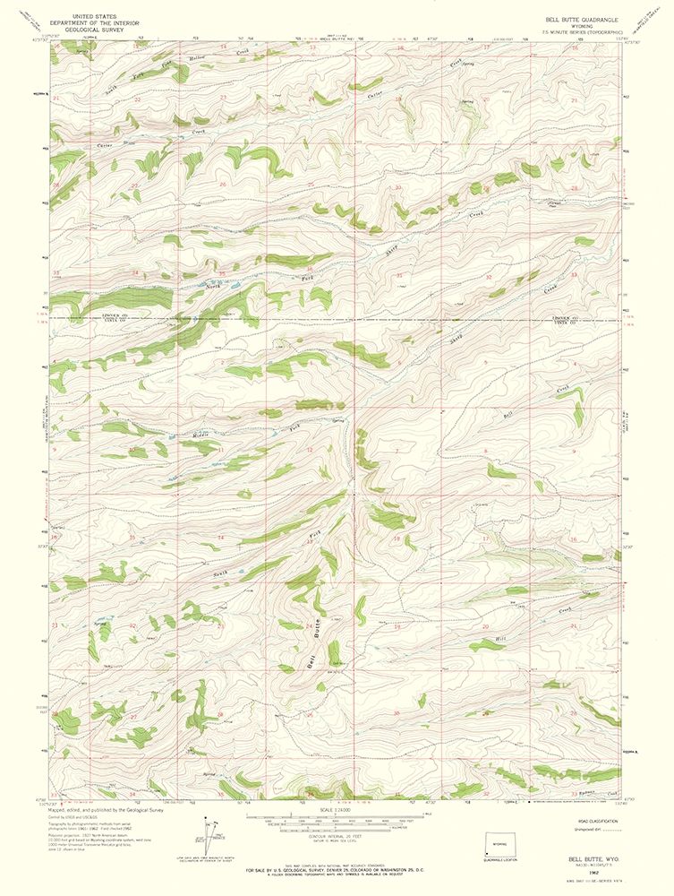 Bell Butte Wyoming Quad - USGS 1962 art print by USGS for $57.95 CAD
