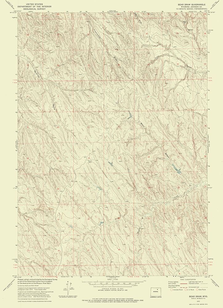 Bear Draw Wyoming Quad - USGS 1972 art print by USGS for $57.95 CAD