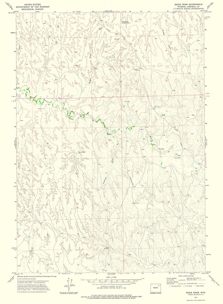 Bogie Draw Wyoming Quad - USGS 1971 art print by USGS for $57.95 CAD