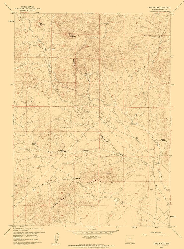 Barlow Gap Wyoming Quad - USGS 1959 art print by USGS for $57.95 CAD