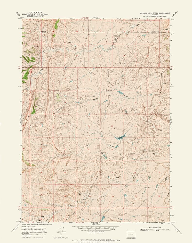Broken Horn Creek Wyoming Quad - USGS 1968 art print by USGS for $57.95 CAD