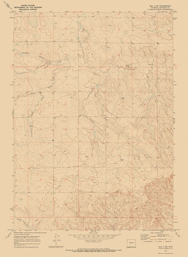 North West Bill Wyoming Quad - USGS 1970 art print by USGS for $57.95 CAD