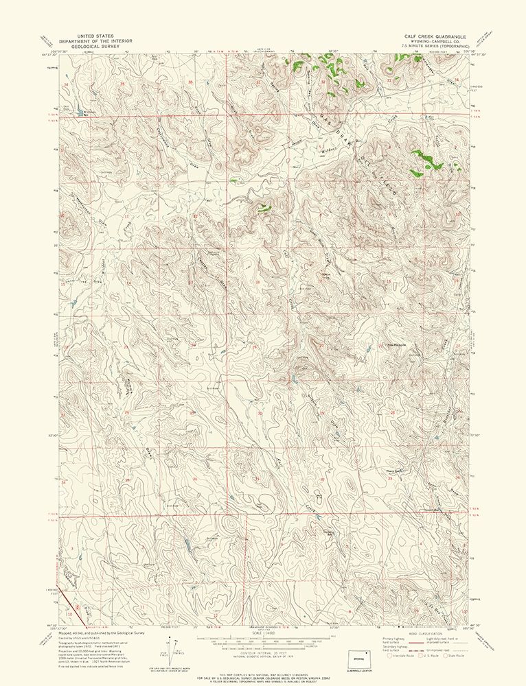 Calf Creek Wyoming Quad - USGS 1971 art print by USGS for $57.95 CAD