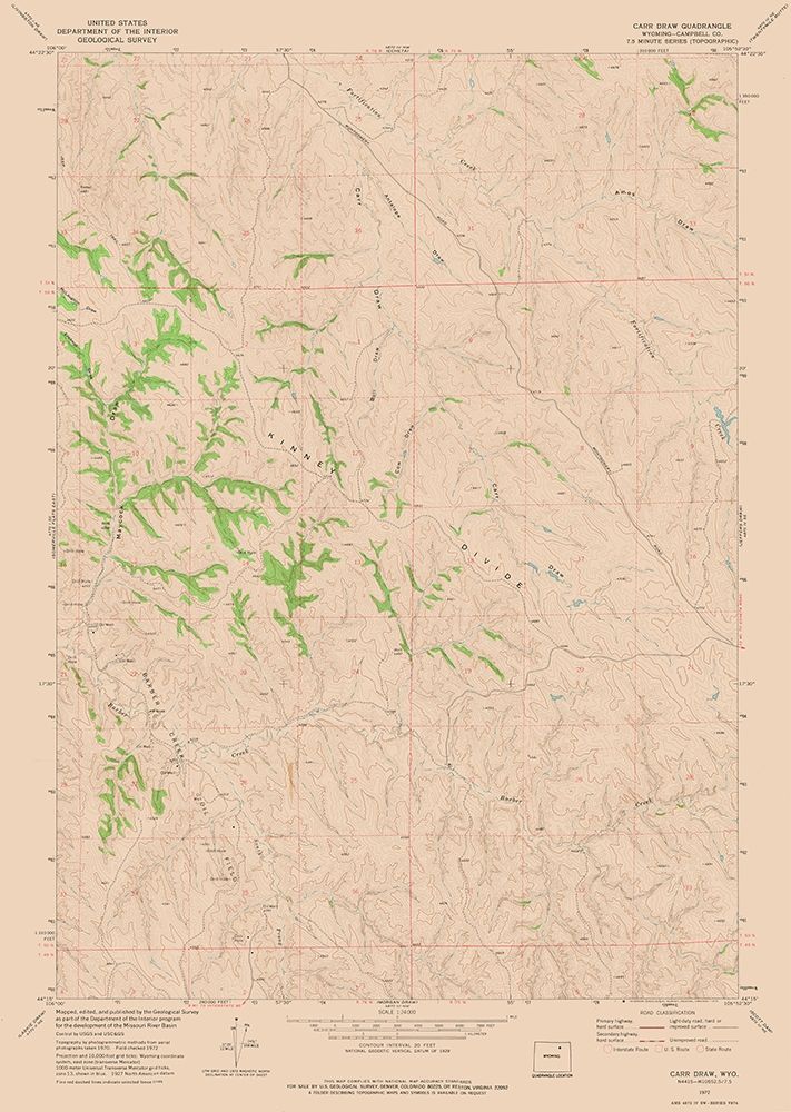 Carr Draw Wyoming Quad - USGS 1972 art print by USGS for $57.95 CAD