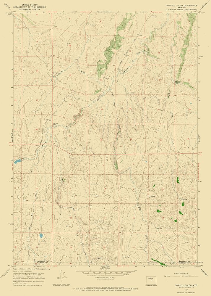 Cornell Gulch Wyoming Quad - USGS 1967 art print by USGS for $57.95 CAD