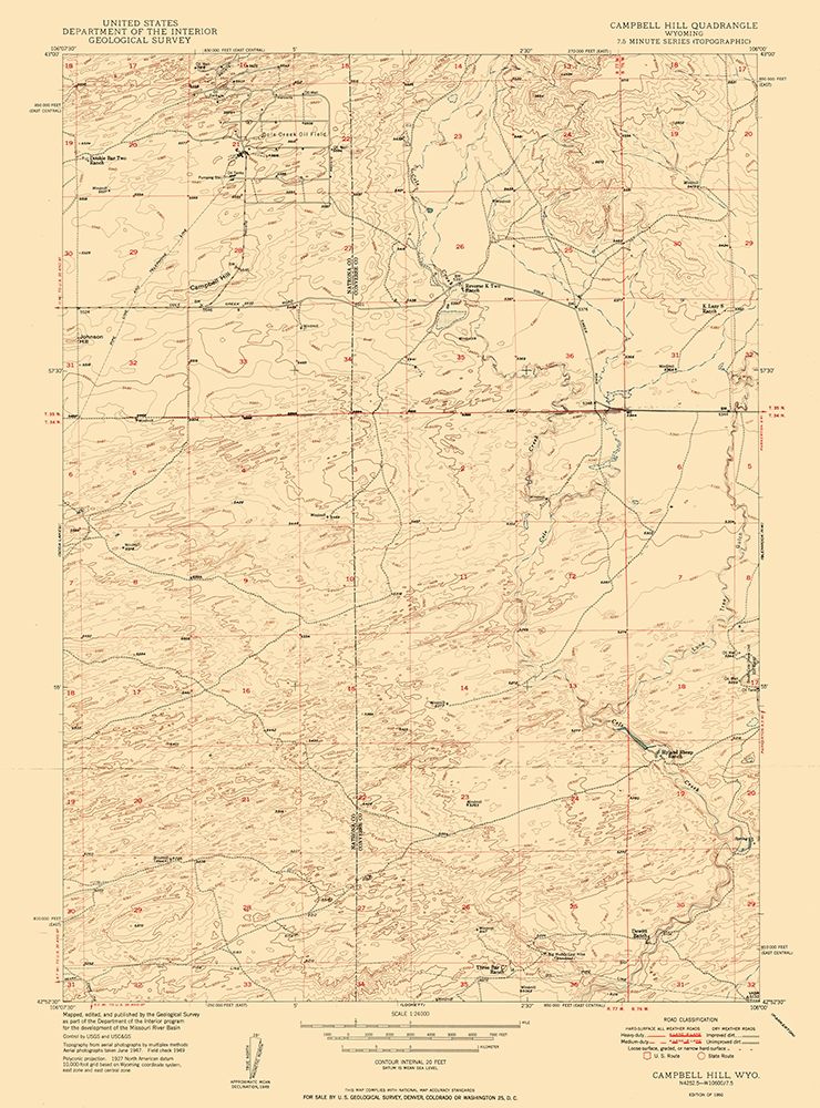 Campbell Hill Wyoming Quad - USGS 1950 art print by USGS for $57.95 CAD