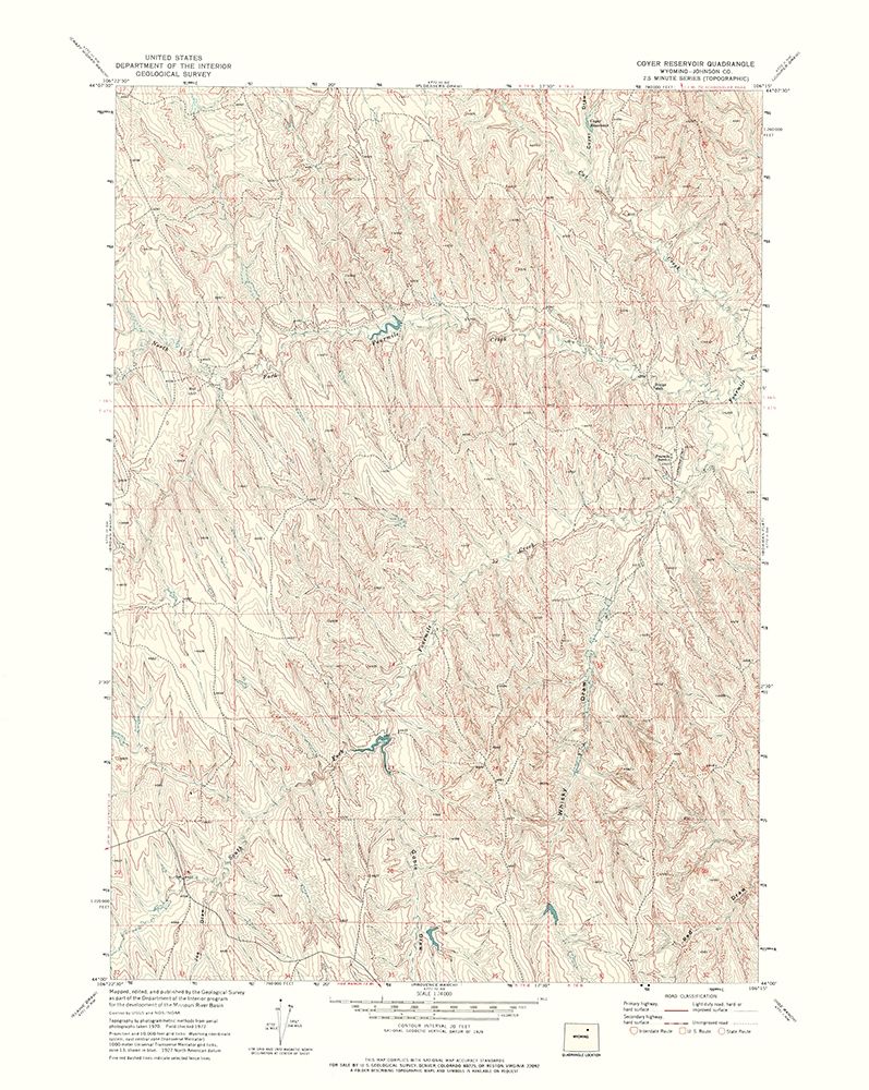 Coyer Reservoir Wyoming Quad - USGS 1972 art print by USGS for $57.95 CAD