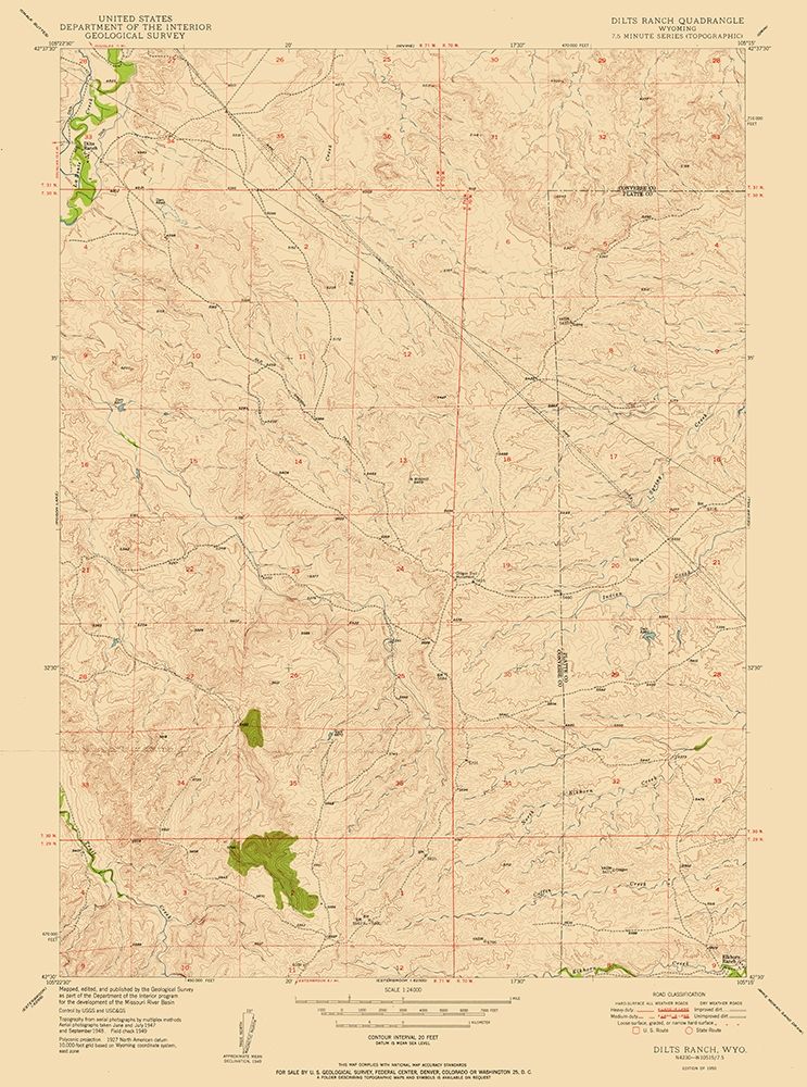 Dilts Ranch Wyoming Quad - USGS 1950 art print by USGS for $57.95 CAD