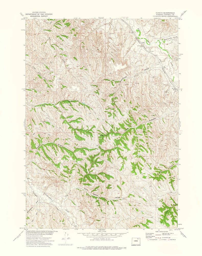 Echeta Wyoming Quad - USGS 1972 art print by USGS for $57.95 CAD