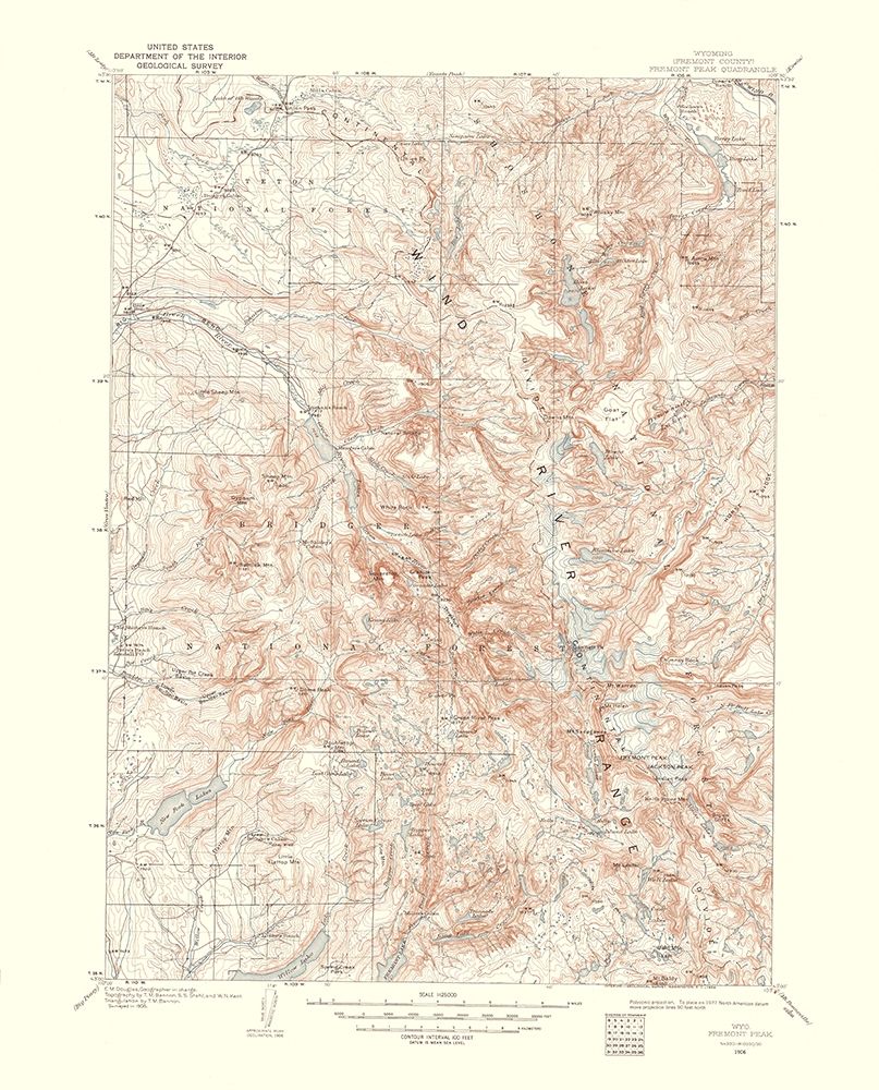 Fremont Peak Wyoming Quad - USGS 1958 art print by USGS for $57.95 CAD