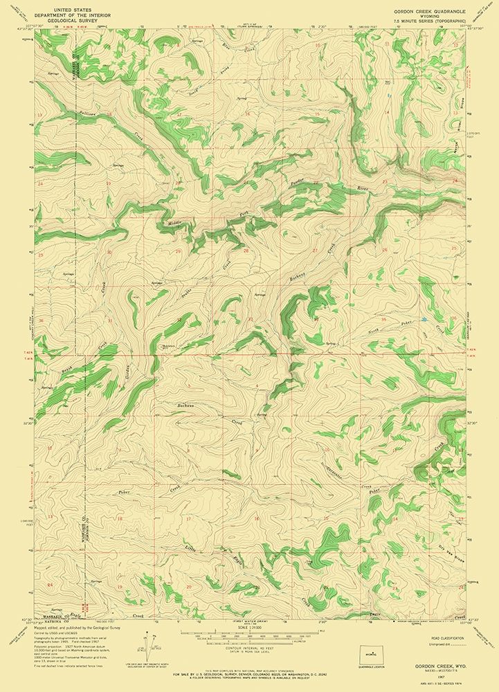 Gordon Creek Wyoming Quad - USGS 1967 art print by USGS for $57.95 CAD