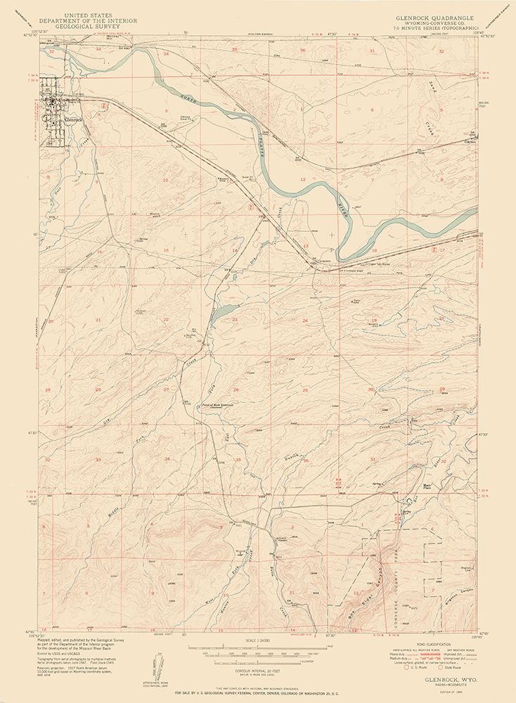 Glenrock Wyoming Quad - USGS 1950 art print by USGS for $57.95 CAD
