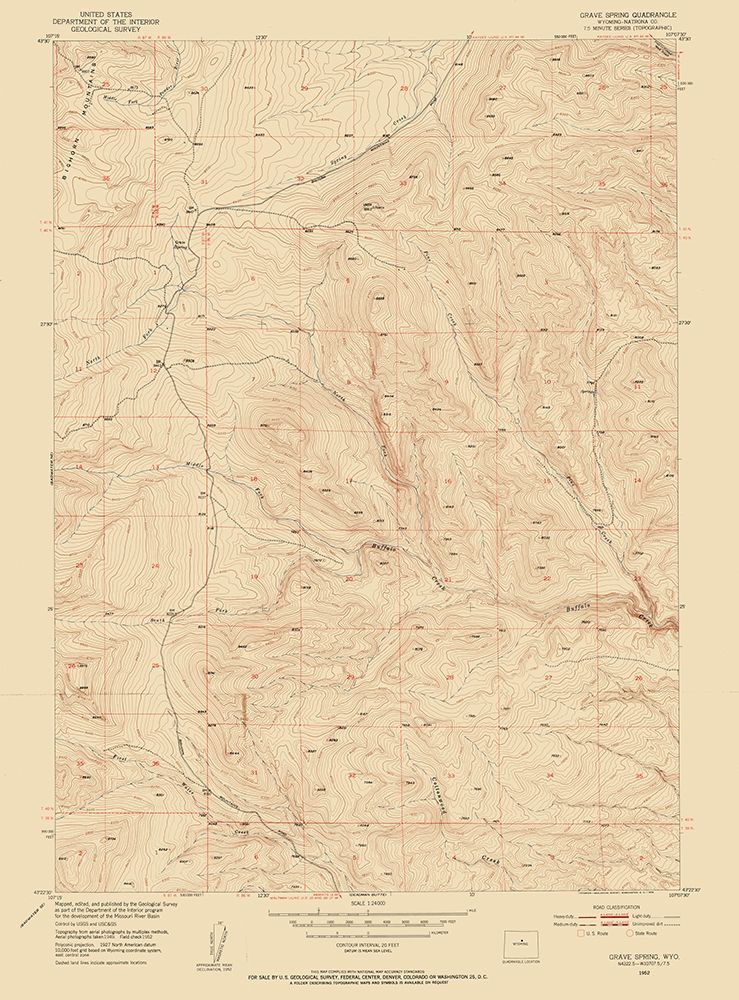 Grave Spring Wyoming Quad - USGS 1952 art print by USGS for $57.95 CAD
