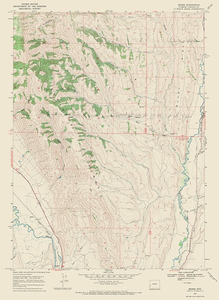 Marse Wyoming Quad - USGS 1967 art print by USGS for $57.95 CAD