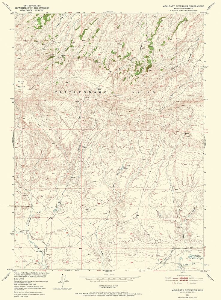 Mc Cleary Reservoir Wyoming Quad - USGS 1951 art print by USGS for $57.95 CAD