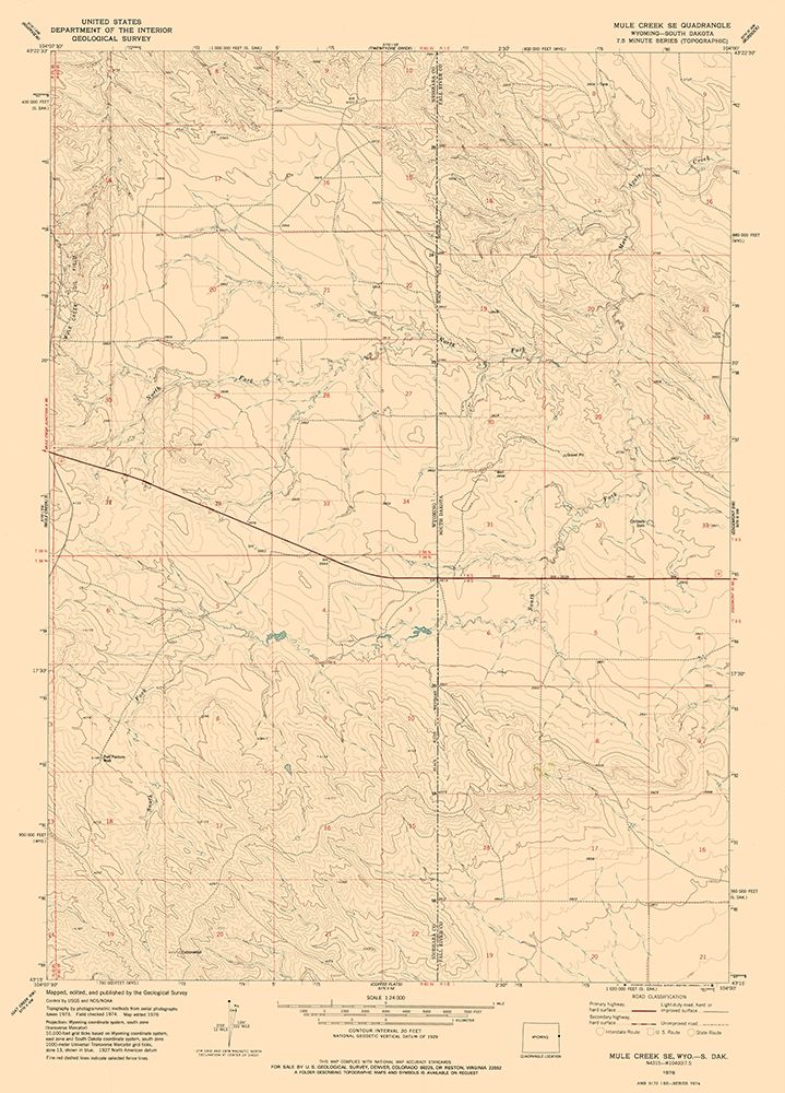 Mule Creek Wyoming Quad - USGS 1978 art print by USGS for $57.95 CAD