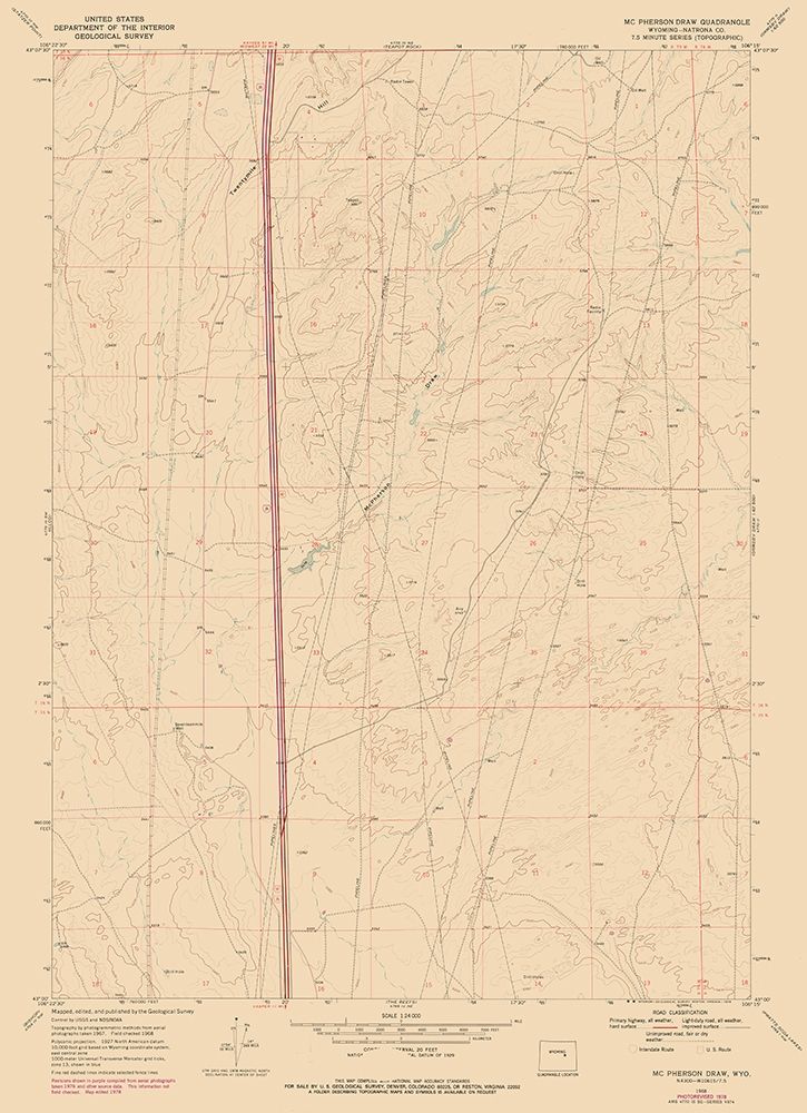 Mc Pherson Draw Wyoming Quad - USGS 1968 art print by USGS for $57.95 CAD