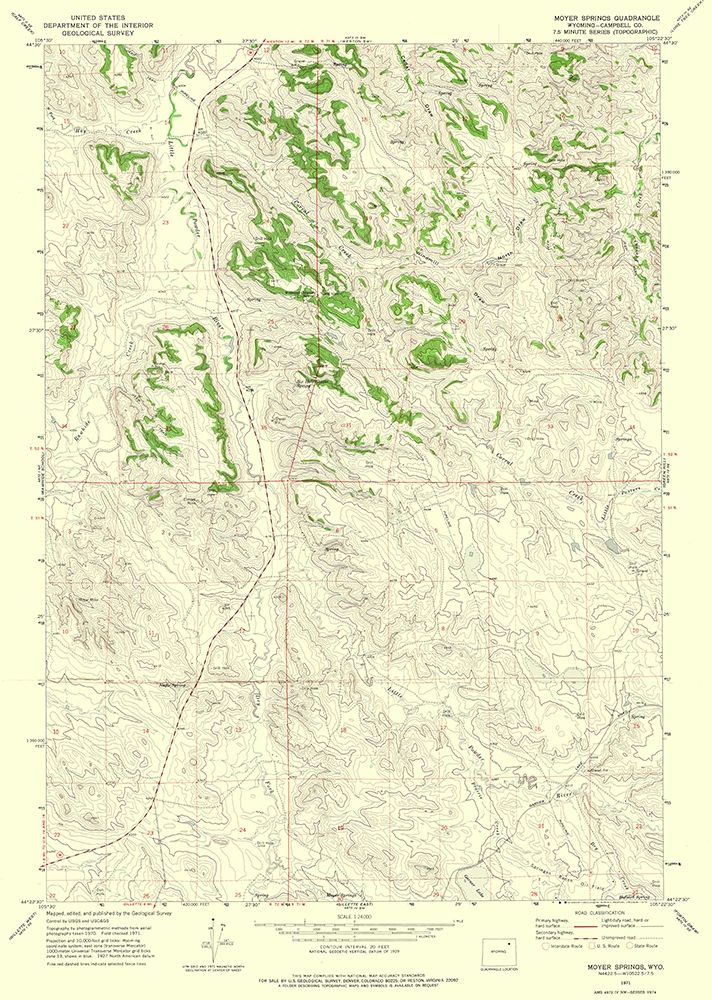 Moyer Springs Wyoming Quad - USGS 1971 art print by USGS for $57.95 CAD