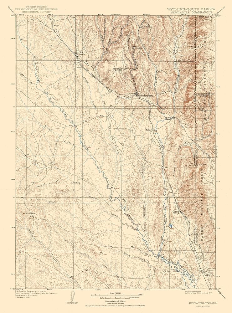 Newcastle Wyoming Quad - USGS 1901 art print by USGS for $57.95 CAD