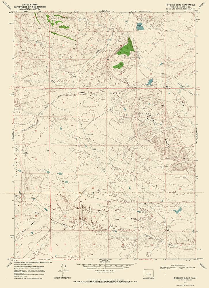 Notches Dome Wyoming Quad - USGS 1968 art print by USGS for $57.95 CAD
