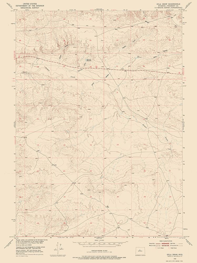 Ocla Draw Wyoming Quad - USGS 1952 art print by USGS for $57.95 CAD