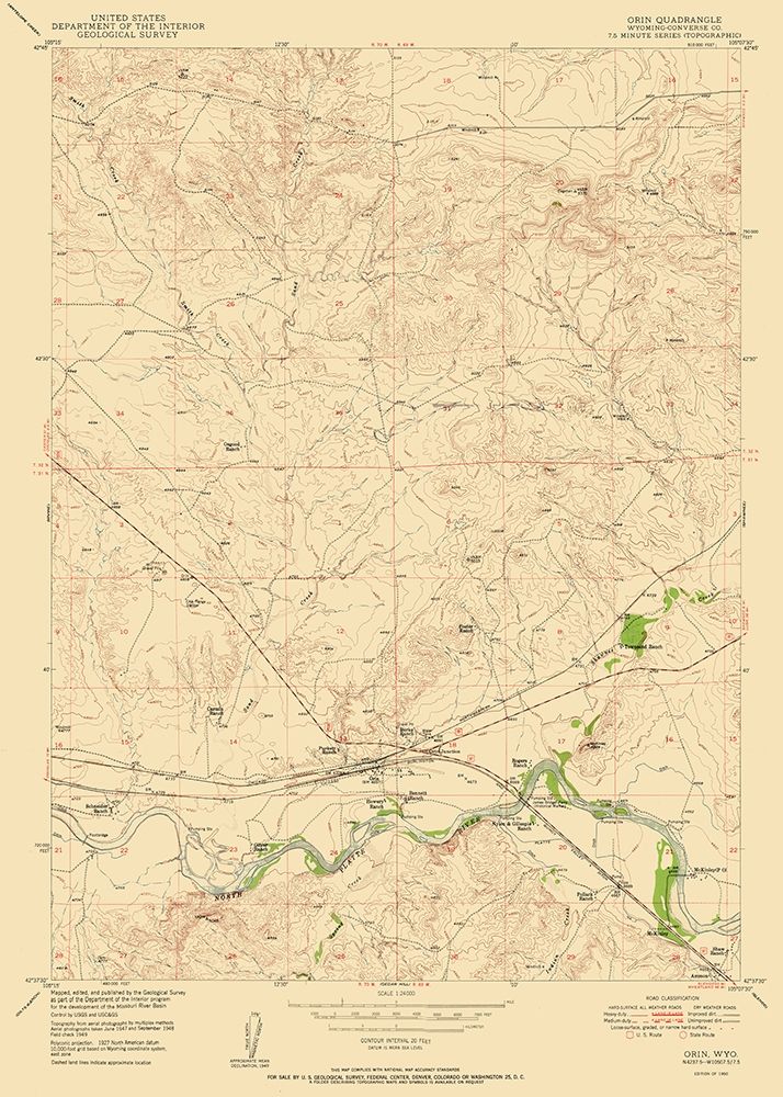 Orin Wyoming Quad - USGS 1950 art print by USGS for $57.95 CAD