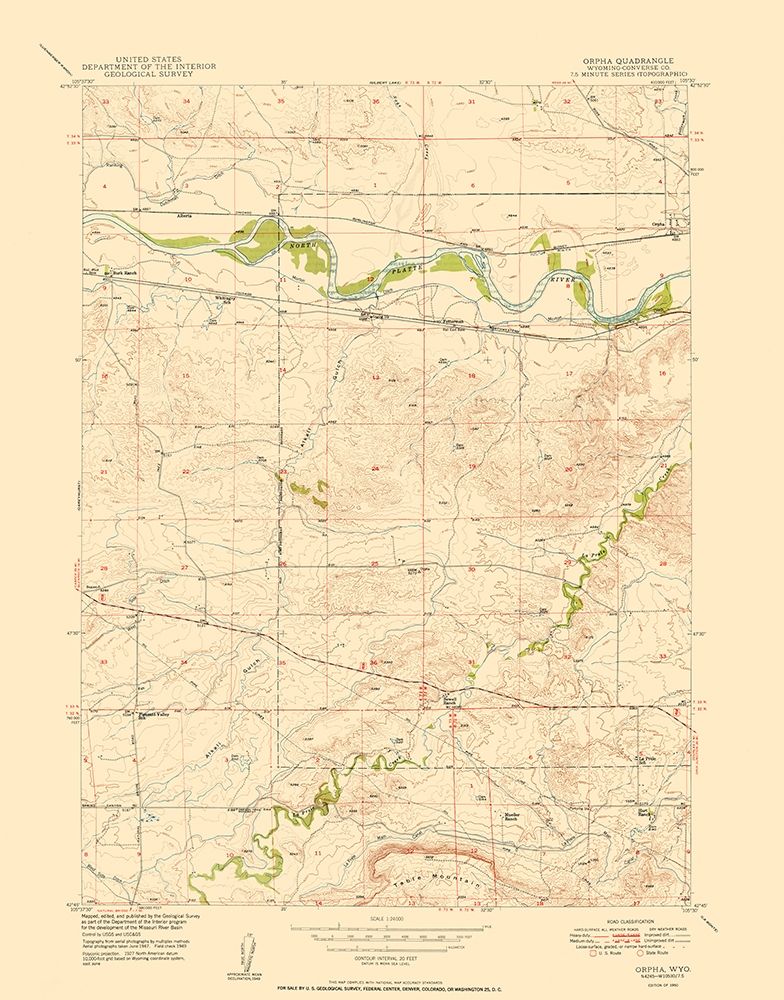 Orpha Wyoming Quad - USGS 1949 art print by USGS for $57.95 CAD