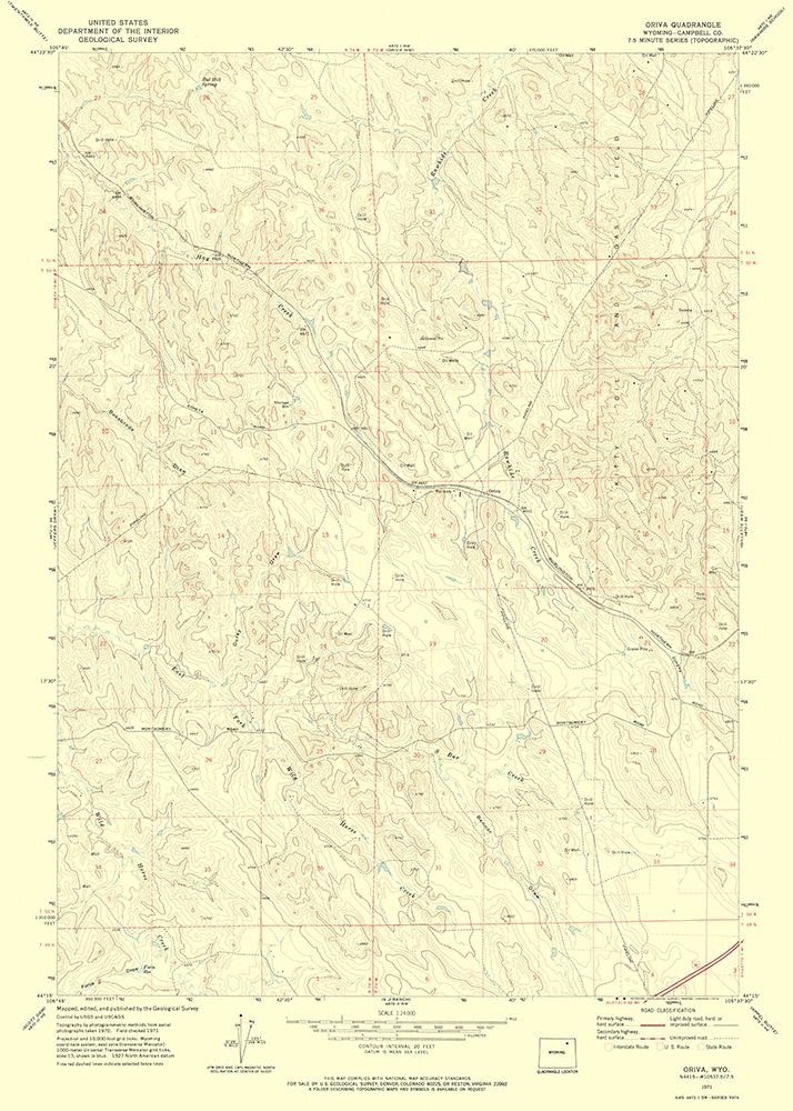 Oriva Wyoming Quad - USGS 1971 art print by USGS for $57.95 CAD