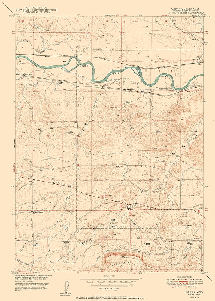 Orpha Wyoming Quad - USGS 1950 art print by USGS for $57.95 CAD