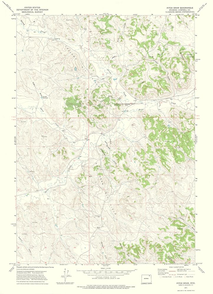 Pitch Draw Wyoming Quad - USGS 1971 art print by USGS for $57.95 CAD