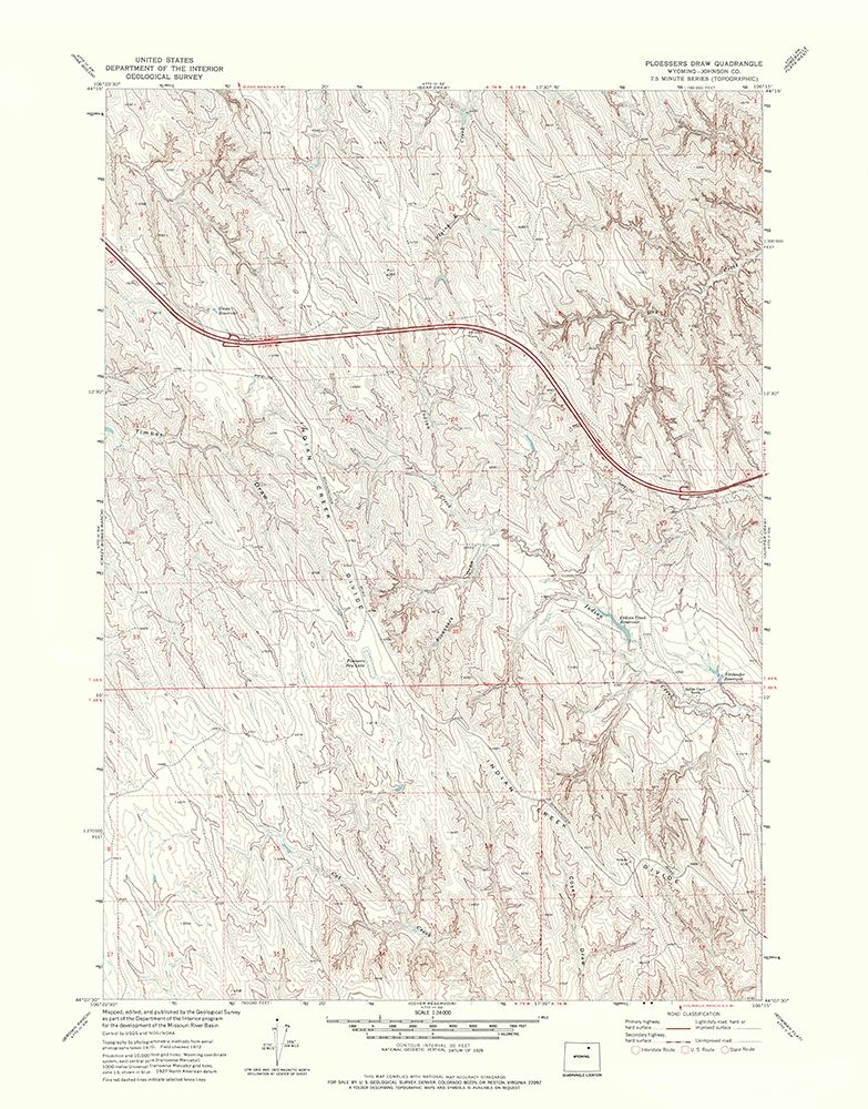 Ploessers Draw Wyoming Quad - USGS 1972 art print by USGS for $57.95 CAD