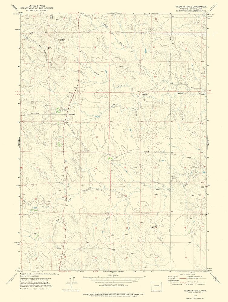 Pleasantdale Wyoming Quad - USGS 1971 art print by USGS for $57.95 CAD