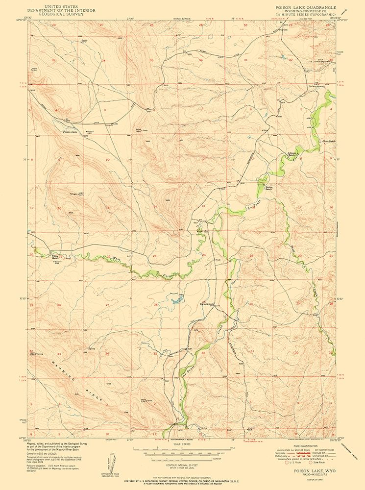 Poison Lake Wyoming Quad - USGS 1950 art print by USGS for $57.95 CAD