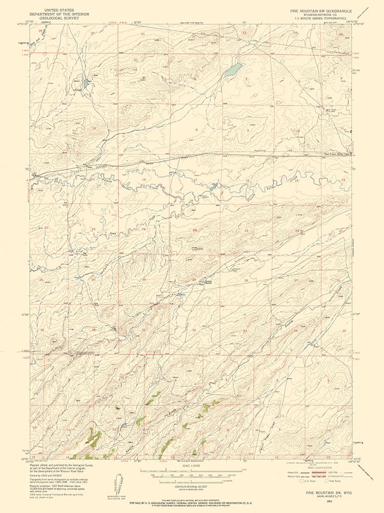 Pine Mountain Wyoming Quad - USGS 1951 art print by USGS for $57.95 CAD