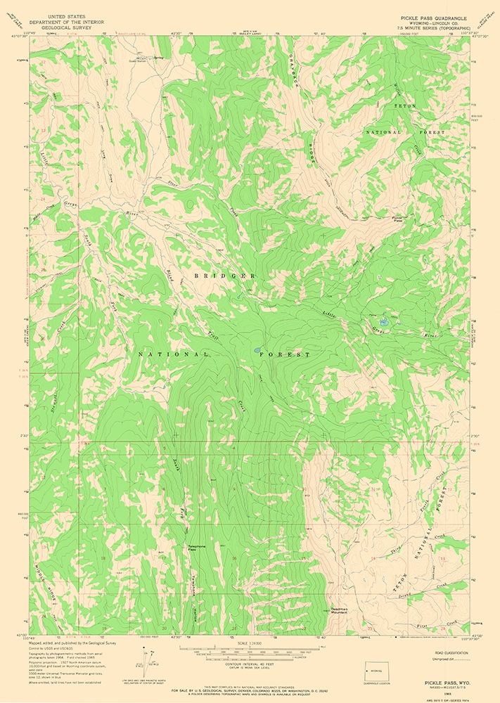 Pickle Pass Wyoming Quad - USGS 1965 art print by USGS for $57.95 CAD